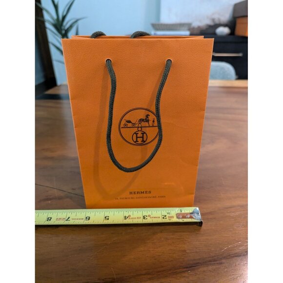 Hermes Luxury Orange Paper Shopping Bag With Rope Handles  8.5" - Picture 8 of 10